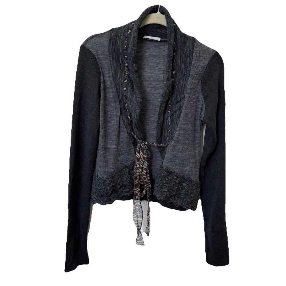 Y2K Shirt Passion Cardigan Womens Silk Wool Open Front Gray Black Fairy‎ Grunge